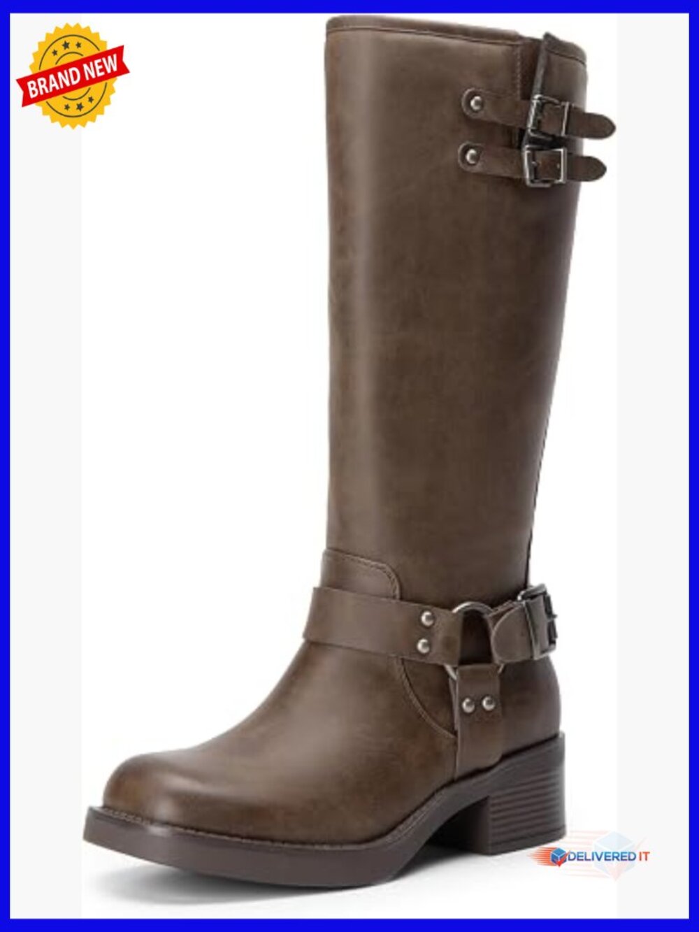 Knee High Combat Boots Lace Up Chunky Heel Side Zipper Square Toe